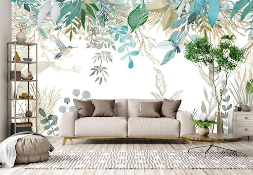 Audace Liberté® Papier Peint Panoramique Soie Papier Peint sur mesure taille Fresque Murale 3D Plantes Tropicales Feuilles Fond de Fleurs pour Salon Chambre Décoration Murale