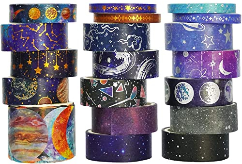 YUBX 19 Rollen Washi Tape Set,Sternenhimmel Masking Tape dekorative Klebebänder, Klebeband Bunt für Kunst, DIY Handwerk, Tagebuch, Hobel, Sammelalbum, Verpackung (Universe)