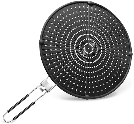 Paraschizzi in Silicone per Padella da 33 cm, Paraspruzzi Olio con Manico Pieghevole Coperchi Antischizzo Cucina per Resistente al Calore Alimenti (Nero)