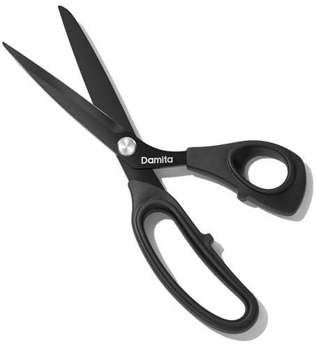 Damita Stoffschere, Schneiderschere mit robuste Schere, schwarze Titanbeschichtung, hochwertige geschmiedete mit TPR-Griffen für Homeoffice, Künstler und Schneider 22,5 cm (1 Stück)