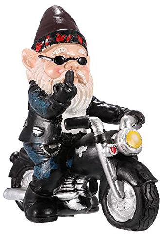 Ulsam Dwarf Motorbike Statue - Resin Figure, Art Ornament, Waterproof for Garden & Patio, UI-ST-00170407