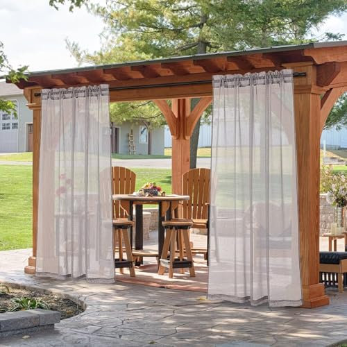 DEARTOWN Outdoor Linen Sheer Curtains for Patio Waterproof, 2 Panels Rod Pocket Indoor/Outdoor Sheer Curtain for Pergola, Porch, Cabana and Gazebo，Taupe 52 x 84 Inch