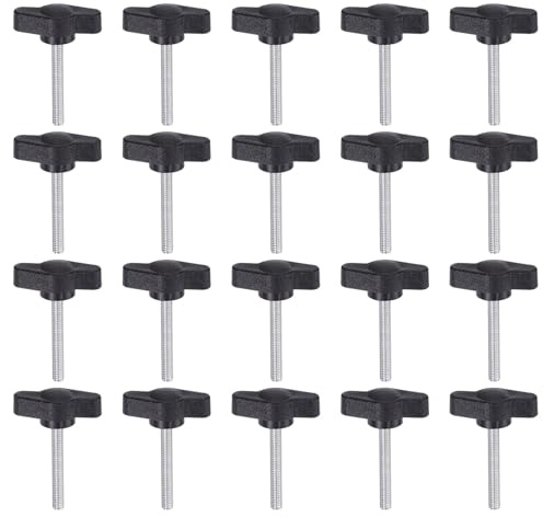 QUARKZMAN 20 Pezzi Manopole Aletta T Viti Testa Zigrinata M4 x 30mm Filettatura Maschio Standard Manopole T Plastica Maniglie Manopole Serraggio Mano Vite Testa Zigrinata, Nero