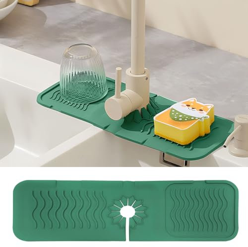 MLOQI Paraspruzzi per Lavello da Cucina, Tappetino per Rubinetto per Lavello da Cucina, Tappetino Drenante in Silicone, Paraspruzzi per Lavello da Cucina, Bagno (Verde)