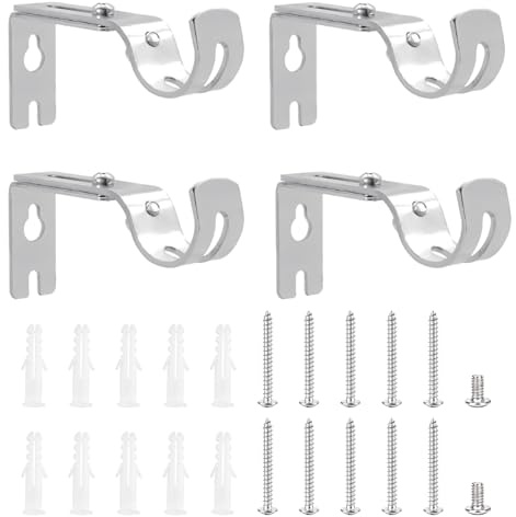 4 Pcs Curtain Pole Brackets Heavy Duty Adjustable for 25mm Poles