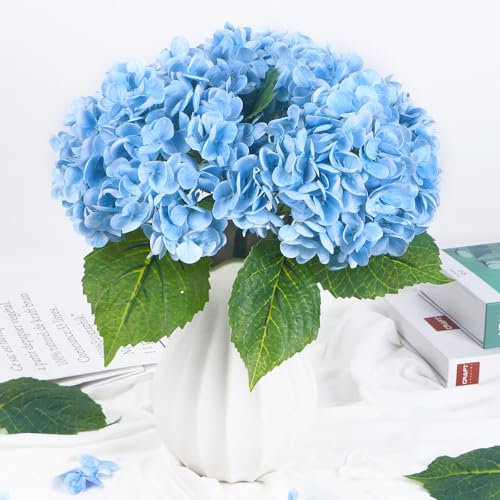 lokeisna Hydrangea Natural Lifelike Artificial Flower,Lightblue,3pcs