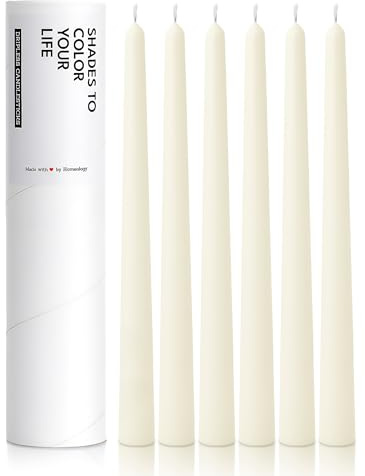 Homeology 6 PK 10 Classic Taper Candles, Ivory, 7-8 Hours Long Burning, Unscented Tall Candlesticks