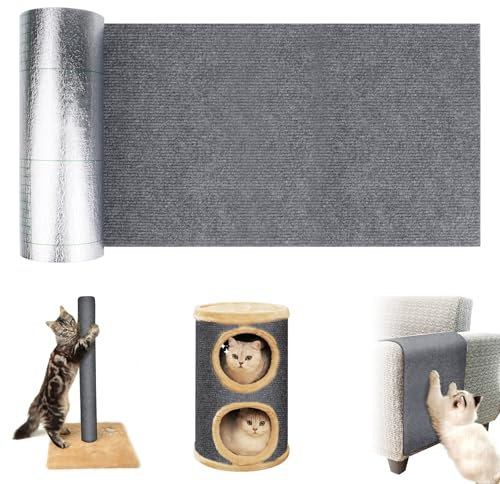 200cmx30cm Selbstklebend Kratzteppich Katze Wand, Katzenkratzmatte für Sofa, DIY Kratzmatte Selbstklebend, Kratzmatte Katze DIY Trimmbarer für Schützt Teppiche Sofa Möbelschutz （Dunkelgrau）