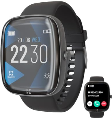 TECHMADE Buytech Smartwatch för kvinnor och män, 1,83 tums skärm, digital klocka med Bluetooth-samtal, 80 sportlägen, övervakning av puls, SPO2, sömn, iOS och Android, svart