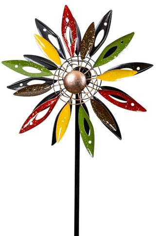 Gartenstecker Metall Windrad H120cm Blume Bunt Gartendeko Windmühle Windspiel Garten Metallstecker Blumenstecker Metallblume