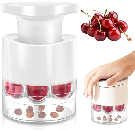 Tocciolatore manuale 7 in 1 per la rimozione dei noccioli di ciliegie, per la rimozione delle ciliegie e delle ciliegie, con contenitore di raccolta, strumento per ciliegie e prugne (bianco)