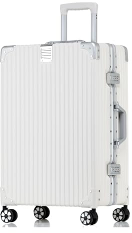 yuweijie Handgepäck Koffer&Trolleys Alurahmen Hartschalen in 100% Polycarbonat,Reisekoffer mit 4 Rollen,Größ Koffer，TSA-Schloss (L, Weiß, 69cm, 60L)