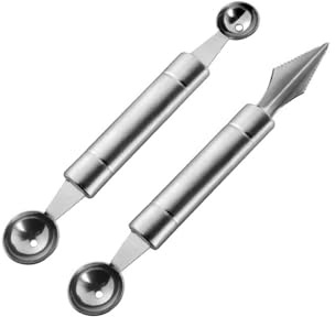 uvbws 2PCS Stainless Steel Double Headed Watermelon/Honeydew Ball Spoon ，Set Fruit Carving Tool - Suitable for Watermelon and Honeydew Fruit Ice Cream Tools