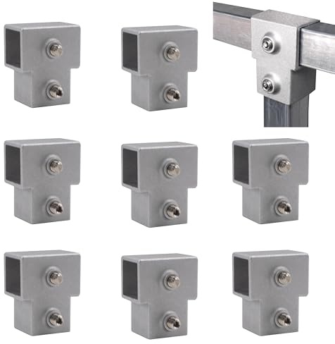 QoTang 8 Pièces Connecteur de Tube Carré,Raccord de Tuyau en D'aluminium T Forme 3 Voies pour Raccordement de Tuyaux Carré 25x25 mm