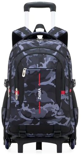 Amythe Zaino con Ruote Ragazzi Camouflage 10-18 Anni – Trolley Scolastico 6 Ruote con Carrello Estraibile – Zaino Trolley per Inizio Scuola Elementare Medie e Superiori – PC 15.6