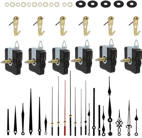 6PCS Mecanismo Reloj de Pared,Mecanismos de Movimiento de Relojes, Maquinaria de Reloj a Pilas con 6 Juegos Puntero para DIY Reparación Reloj Pared Reemplazo Piezas