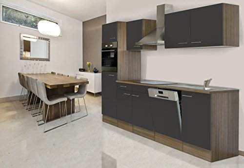 Respekta Oliver Küchenzeile, Holzwerkstoff, Grau, 280 cm