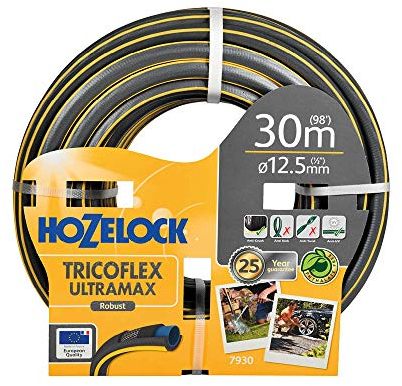 HOZELOCK - Ultramax Schlauch 12,5 mm x 30 m, bis zu 70% recyceltes PVC, robust, witterungsbeständig, verdrehsicher, knick- und quetschsicher, grau