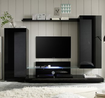 Ensemble TV mural design laqué noir FUTURA, avec éclairage LED en option Sans