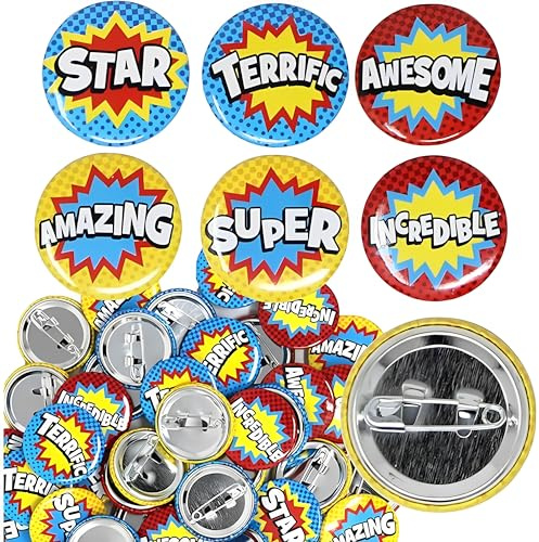 Fun Express Superhero Mini Buttons, 48 Pieces