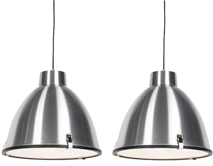 Qazqa - Industrie I Vintage I 2er Set Hängelampe I Pendellampe I Pendelleuchten Aluminium 38 cm dimmbar - Anteros I Wohnzimmer I Schlafzimmer - Rund - LED geeignet E27