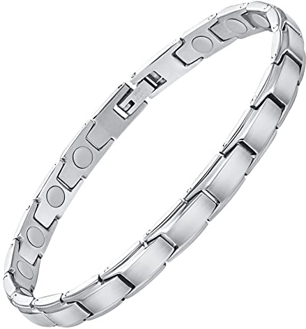 Feraco Magnetic Bracelet for Women Titanium Steel Magnetic Bracelet with Neodymium Magnets, Christmas Jewelry Gifts (Silver)