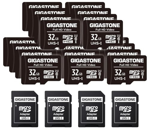 GIGASTONE 32GB MicroSDHC Speicherkarte 20er-Pack + SD Adapter, für Action-Kamera, GoPro, Drohne und Tablet, bis zu 90 MB/s, Full HD-Videoaufnahme, Micro SD Karte UHS-I Klasse 10 U1
