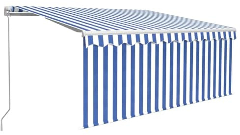 vidaXL Manual Retractable Awning with Blind Outdoor Living Door Awning Folding Arm Patio Garden Awning Manual Retractable 3x2.5m Blue&White