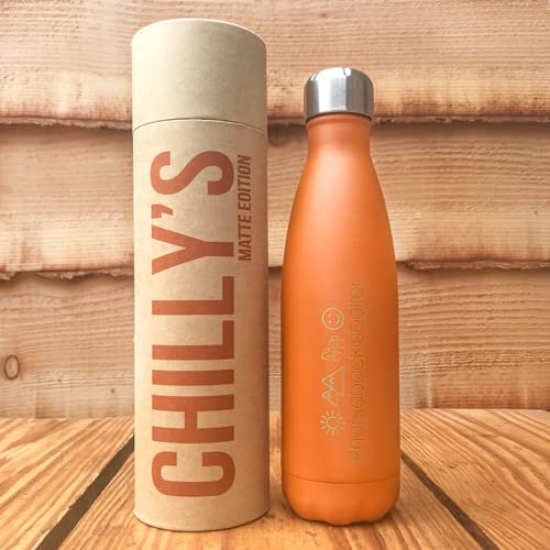 Chilly's Bottles Double Walled Vacuum Bottle - Burnt Orange, 500ml with One side of the Bottle Saying ‘Horsebackisbetter’