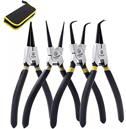 Pinzas para anillos de seguridad, Snap Ring Pliers Set 4 X 175 mm Asas antideslizantes con bolsa de tela