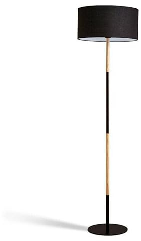 B·LED BARCELONA LED Lámpara de Pie Nórdica Class de Madera con Pantalla de Tela color Negro – Estilo Minimalista, E27, 154 cm. Lámpara decorativa para para Sala, Habitación o Recibidor