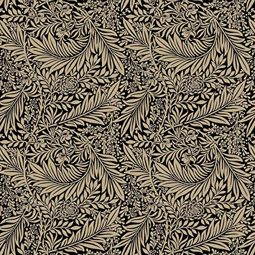 Cotton Fabric - William Morris Larkspur Ebony Black & Brown Taupe Floral - Craft Fabric Material Metre