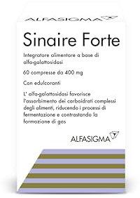 Sinaire Forte 60 Compresse, Integratore Alimentare Prevenire la Produzione di Gas Intestinale, la Digestione di Cereali, Legumi, Verdure e Frutta, 60 Compresse Deglutibili