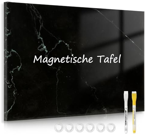DOLLAR BOSS Lavagna magnetica, lavagna magnetica da parete 30 x 40 cm, lavagna bianca cancellabile, memoboard magnetica stampa marmo nero con 6 magneti e 2 penne