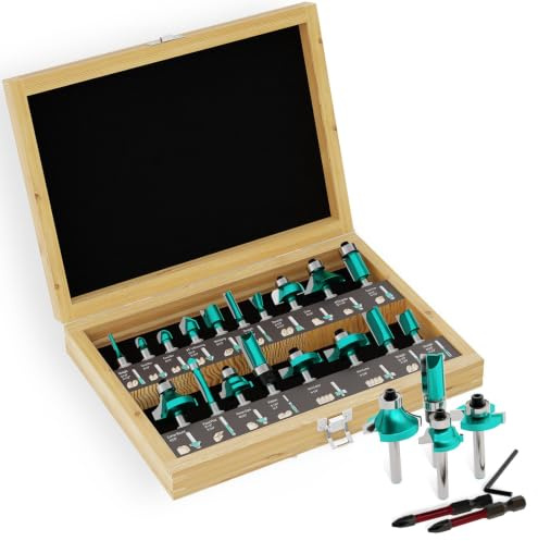 CSOOM 20 Pieces Router Bits , 1/4”Woodwork Tools，Professional Carbide Milling Cutter Set , Ideal for Woodworking Project