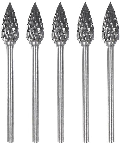 sourcing map 5pcs Carbide Rotary Burrs 3/32 (2.35mm) Shank 1/4 (6mm) Head Double Cut Pointed G Shape Die Grinder Bits Rasp Files for Metal Wood Plastic Polishing Engraving