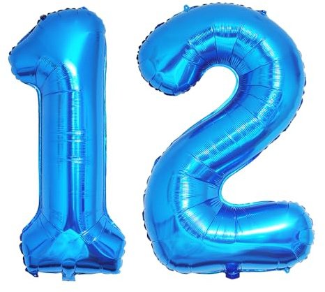 Ponmoo 40 inches Foil Balloons Numbers 12/21 Blue (101cm), Inflatable Helium or Air, Giant Balloon Number 0-9, 10-29, 30-100, Grand Balloons for Anniversary Wedding Birthday Party Decoration