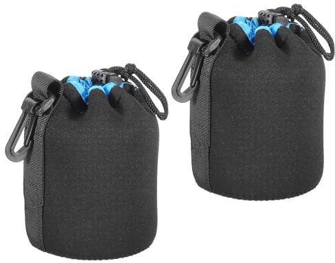 PATIKIL Borsa per Obiettivo Fotografico, 2 Pz, 3.5 Idx5.5 H Sacchetto Coulisse Neoprene Spesso Protettivo, Custodia per Obiettivo Fotocamera Dslr, Tazze d'Acqua e Caffè, Nero, Blu
