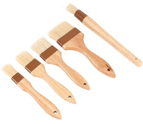 Povxlum Pack of 5 Pastry Brush, Baking Brush, Kitchen Brush, Oil Brush, for Milk, Egg Yolk, BBQ, Bread, Sauce, Glazes,(de4)