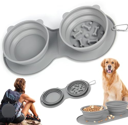 CEASELESLY Cuencos Plegables de Viaje para Mascotas,Bandeja comedero Perro,Comedero Perro Mediano,Cuencos con mosquetón,Silicona Antiderrame,para Perros Pequeños,Medianos,Gatos