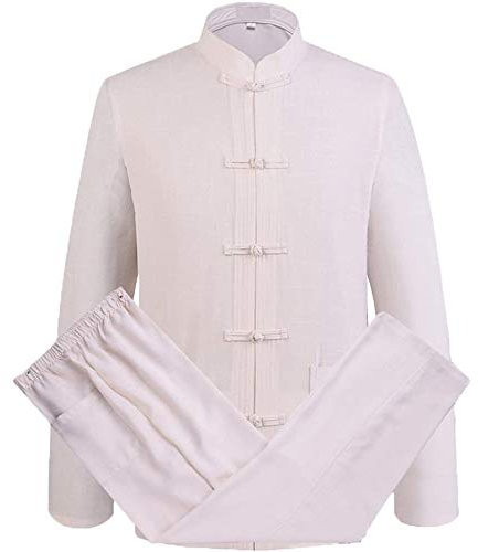 FGDIUCVN Kampfsportbekleidung für Herren, traditionelle chinesische Kung-Fu-Uniform aus Baumwolle und Leinen, Weiß, XL