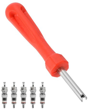 Flaconi Attrezzo Smonta Valvole,Dispositivo di Rimozione Valvole con 5 Inserti per Valvole,Chiave Valvola per Pneumatici,Set di Attrezzo Smonta Valvole Pneumatici Strumento,per Auto Moto Bici Scooter