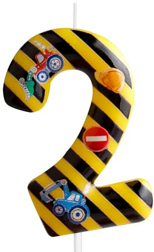 Velas de cumpleaños de construcción número 2 con diseño de rayas amarillas y negras, para fiesta de cumpleaños de niña y niño, decoración de pastel de cumpleaños, graduación, celebración de