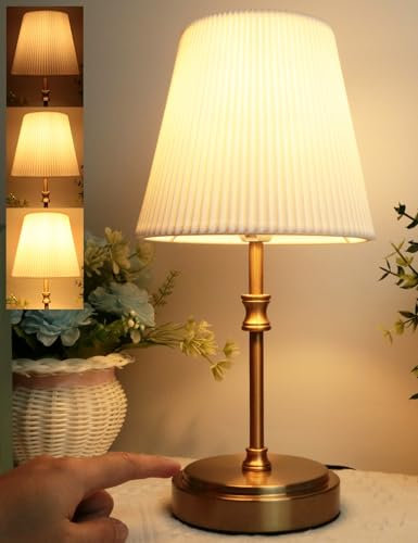 HSLighting Nachttischlampe Touch Dimmbar, 31.5cm Tischlampe Wohnzimmer 3 Helligkeitsstufen Einstellbar Retro Tischleuchte mit kabel Kleine Lampe für Weihnachten Nachttisch Schlafzimmer Geschenk, Gold
