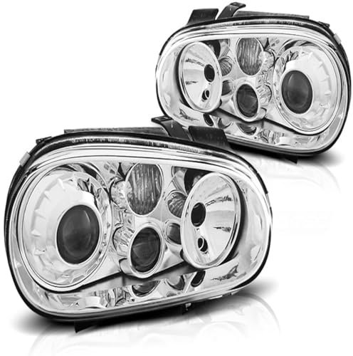 Faros de cristal transparente compatibles con Golf 4 97-03, cromo, no apto para vehículos con xenón de fábrica