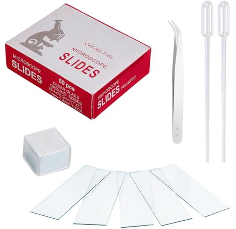 50 Mikroskop Objektträger, 100 Mikroskopdeckglas, Blanko Runde Geschliffen Mikroskop, Transparente Objektträger, Deckgläser Mikroskop mit Tropfer Pinzette, für Labor Biologie Wissenschaft Studium