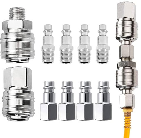 10 PCS Conectores Rapidos Aire Comprimido, Accesorios Compresor Aire 1/4 BSP con Rosca Hembra y Macho para Conectar Manguera Aire Comprimido,Pistola