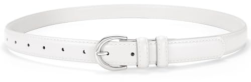 VONMELLI Cintura Donne in Pelle per Pantaloni Jeans Moda Cinture da Donna Skinny per Abiti Cintura Sottile con Fibbia A Un Solo Ardiglione Bianco M