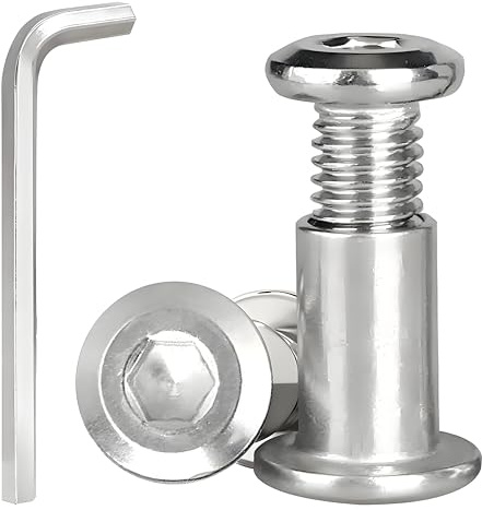 12 Sets M6 Cupboard Joining Bolts with Allen Wrench, 304 Stainless Steel Cupboard Joining Bolts, Furniture Pair-Locking Connection Screws Bolts Nuts for Wardrobe Chair Table Cabinets