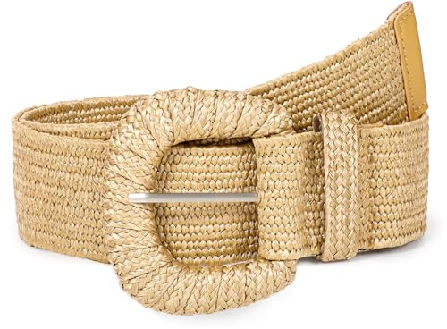 JASGOOD Ceinture Femme Élastique Tressée en Paille Ceinture Extensible pour Robe Tendance Boho Ceinture de Taille pour Femme,Kaki,Taille 94-107 cm(Longueur 120 cm)